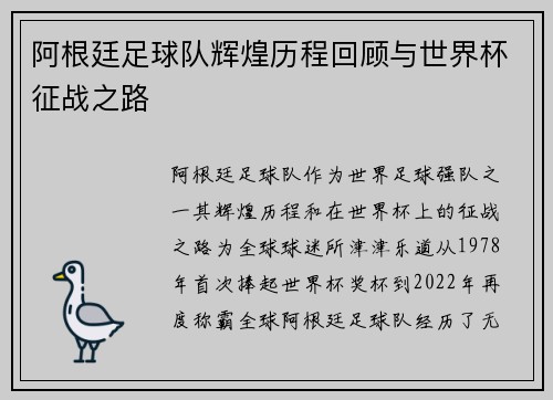 阿根廷足球队辉煌历程回顾与世界杯征战之路